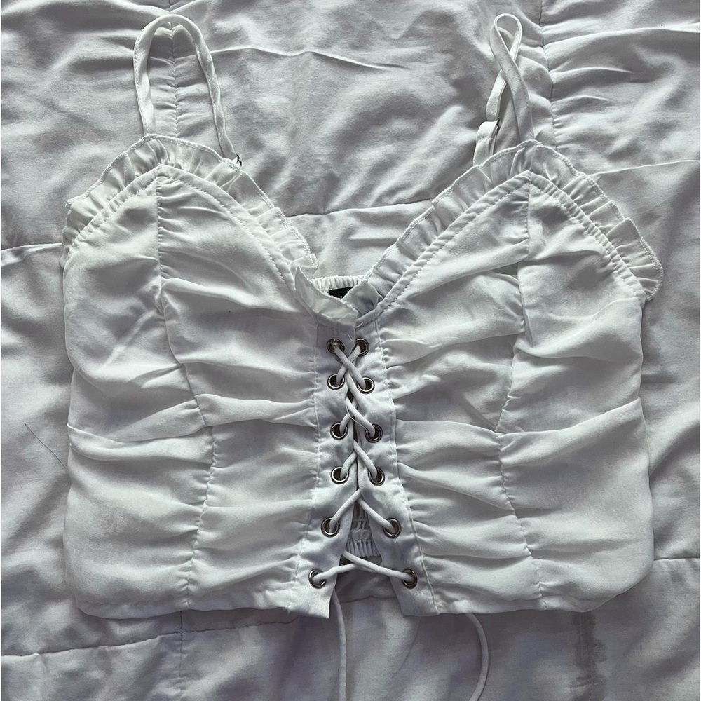 Lace Up Front White Crop Top Cami. Woman XS